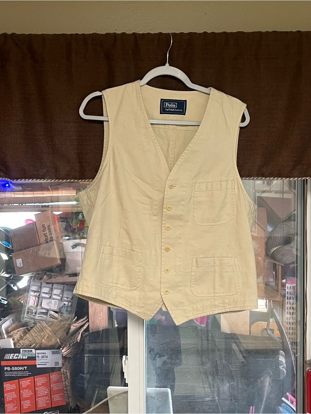 Ralph Lauren Cream Utility Vest with Navy Polo Label